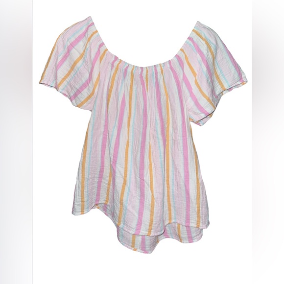 Time and Tru Pastel Multicolor Striped Peasant Top - Picture 2 of 4
